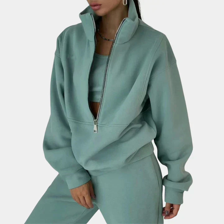 Comfortable Tracksuit Pullover with Zipper for Women
