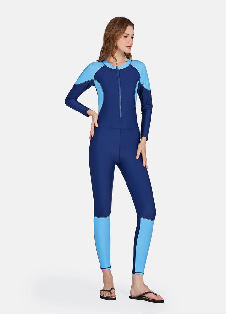 Colorblock Zip One-Piece Swimsuit for Women