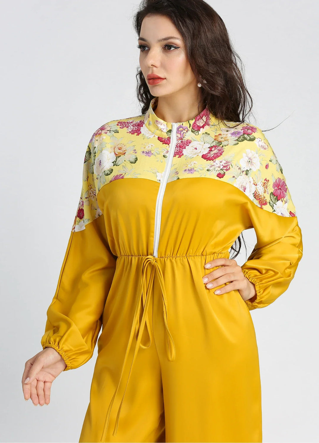 Floral Print Lantern Sleeve Jumpsuit for Women