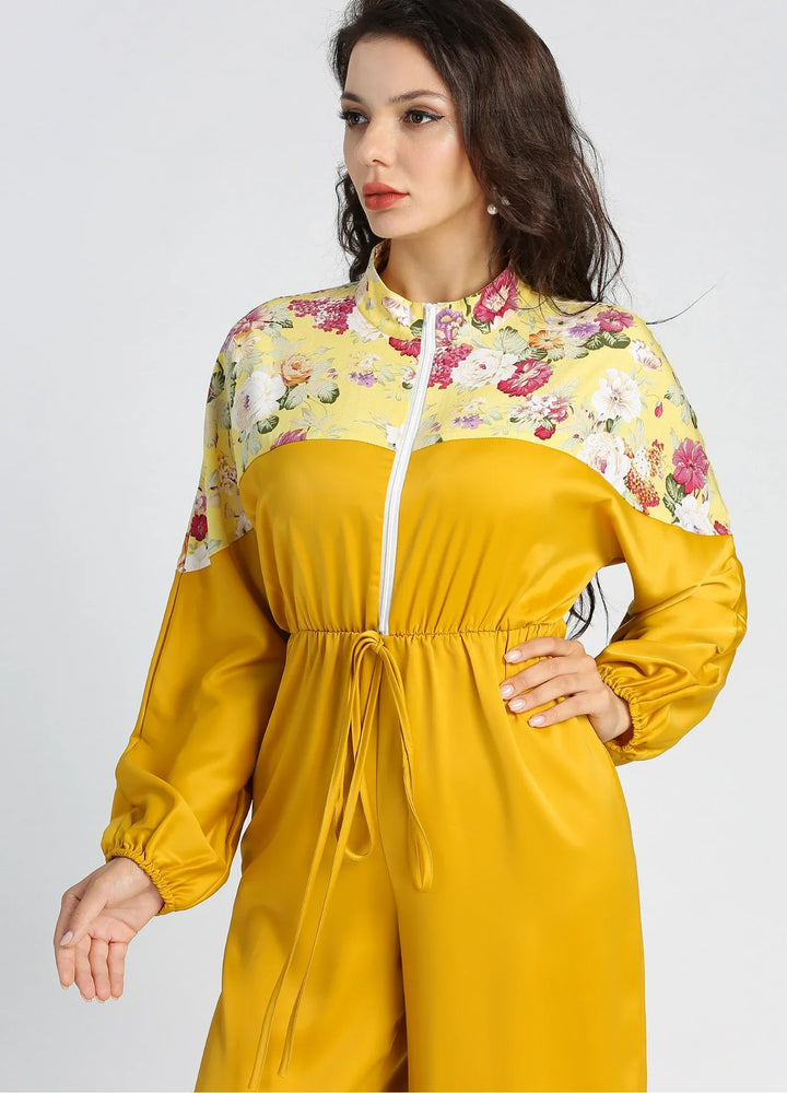 Floral Print Lantern Sleeve Jumpsuit for Women