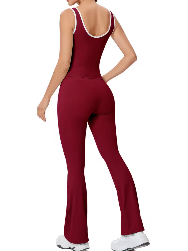 Women’s 2-Piece Color-Block Cross-Back Yoga Set with Flared Pants