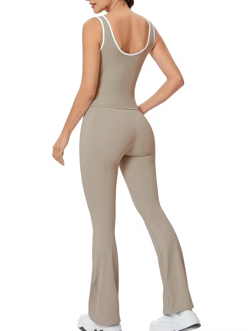 Women’s 2-Piece Color-Block Cross-Back Yoga Set with Flared Pants